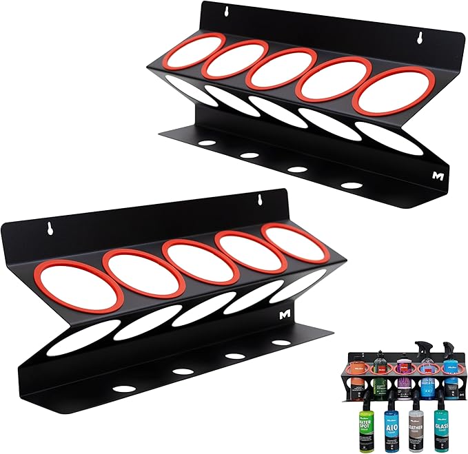 Maxshine Universal Detailing Spray Bottle Holder (2-Pack) – Mobile Detailing & Car Garage Organizer, Holds 5 Bottles (16/32oz) with 4 Small Holes – Lightweight Design, Easy Wall Mounting