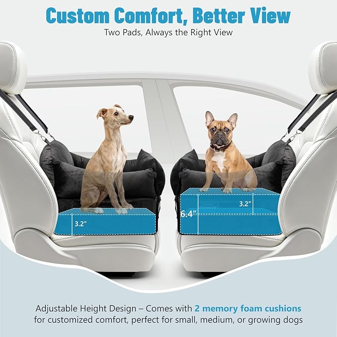 EASTBLUE Dog Car Seat for Small Medium Dogs Up to 35 lbs, 2 Memory Foam Pads Dog Booster Car Seat with Seat Belt, Washable Pet Carseat for Puppy & Cat, Dogs Travel Bed for Cars (Black-Velvet)