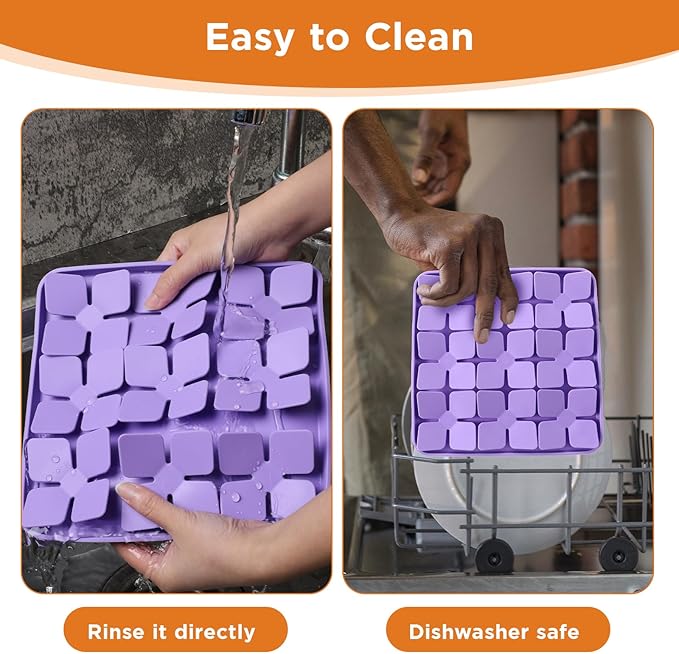 2 Pcs Silicone Snuffle Lick Mat for Dogs, 8 x 8 Inch with Suction Cups, Slow Feeder Puzzle Toy for Mental Stimulation Anxiety Relief, Blue & Purple