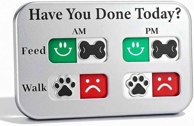 YAUYIK Dog Feeding Reminder, Magnetic Reminder Sticker, AM/PM Daily Indication Chart Feed/Walk Your Pets, Fridge Magnets and Double Sided Tape, Helps You to Track Pet Feeding & Walking (Silver)