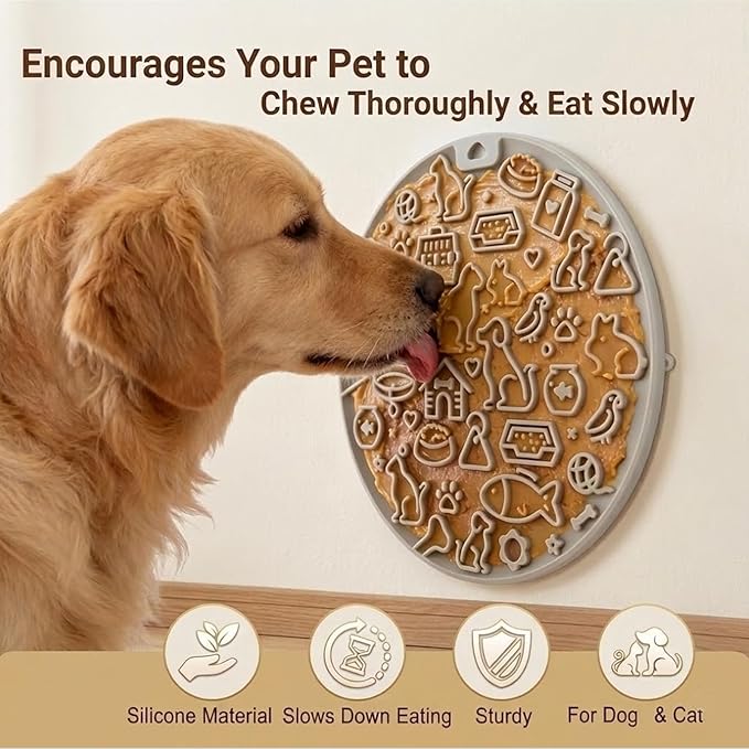 2-in-1 Dog Slow Feeder Insert and Lick Mat Set, Silicone Pet Licking Pad with Suction Cups, Slow Feeding Bowl Insert for Wet & Dry Food, Grey