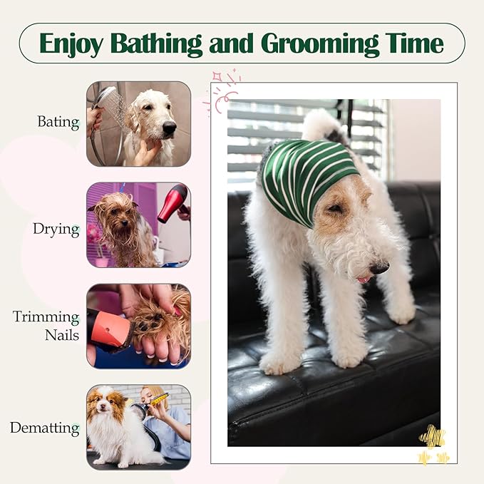 Nanaki Calming Hoodie Dog Grooming Ear Cover Anxiety Relief-No Shake Dog Ear Wrap Hematoma, Striped Head Wrap Snoods for Noise Protection, Bath, Fireworks, Thunderstorm, Blow Drying, Warm-Keeping