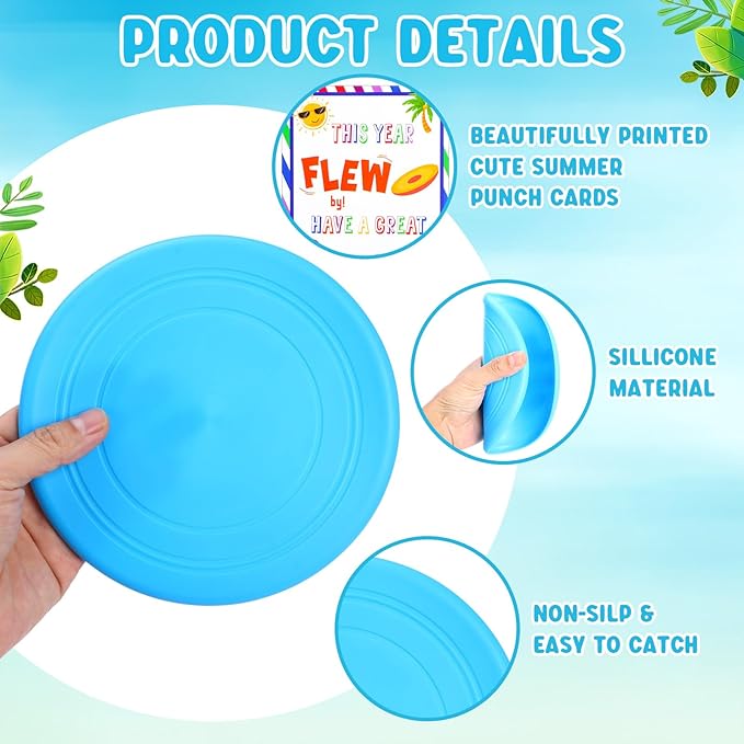 24 Sets Rubber Flying Disc Bulk 7 Inch with Ropes and Gift Cards End of Year Student Rewards Gift for Classroom Summer Kids Pets Toys Party Favors Back to School Gifts (4 Colors)