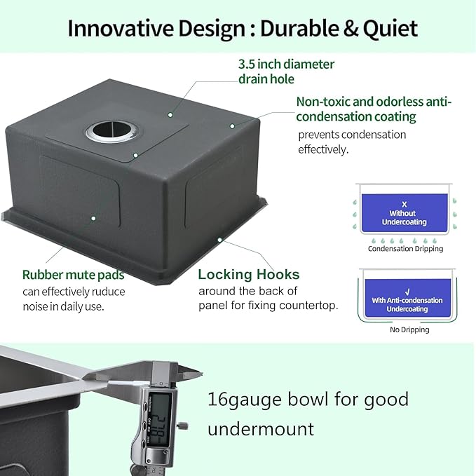 Undermount Kitchen Sink, 21 x 19 Inch Sink Kitchen 16 Gauge Stainless Steel Kitchen Sinks Single Bowl Workstation Sink with Cutting Board