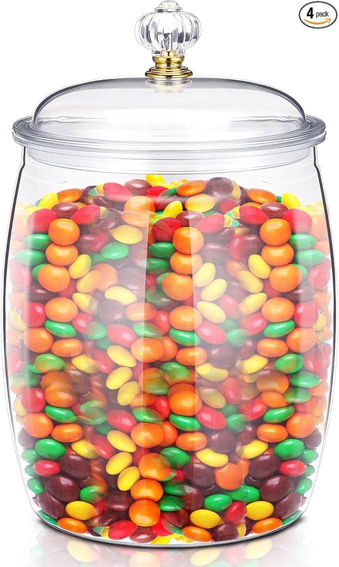 Nuogo Large Candy & Cookie Jar with Lid Plastic Apothecary Jars Large Food Storage Container Unbreakable Kitchen Storage Jar for Cookie, Candy, Snack and Dried Foods DIY Gift(1gallon/128oz)