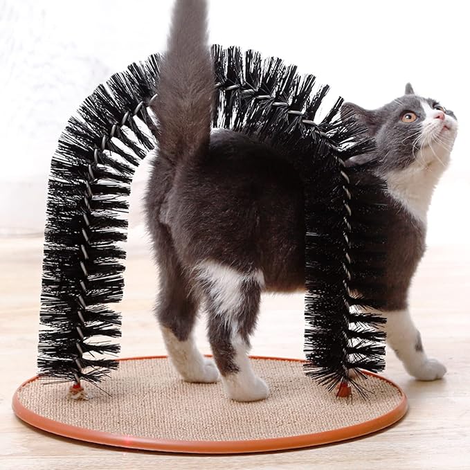 Cats Grooming Brush Arch Groomer Massager Controls Shedding Interactive Kitten Toy Rubbing Scratcher with Bristl Grooming Brushes and Scratchers for Large Cats