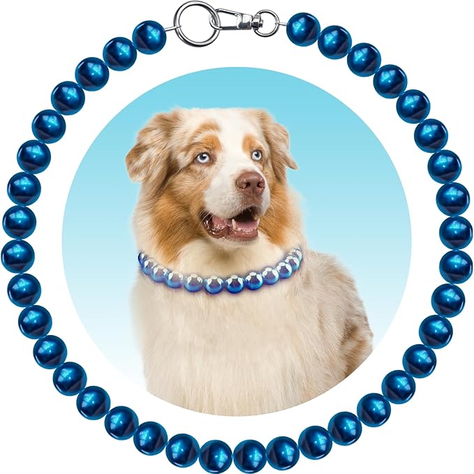 KUDES Chunky Pearl Dog Necklace (Beads 20mm),Elegant Classic Super Big Pearl Collar Necklace Accessories for Medium Large Dogs Occasions and Gatherings (Navy Blue, M(Neck Girth15.7''-17.5''))