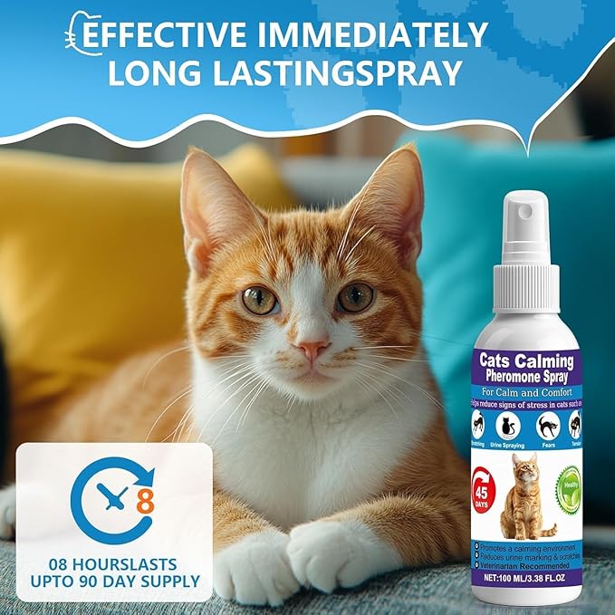 Cat Calming Spray, 15% F3 Cat Pheromone Spray to Help Calm During Travel and Stress and Reduce Urine Spraying, Scratching, Excessive Grooming & Aggression 2 * 100mL