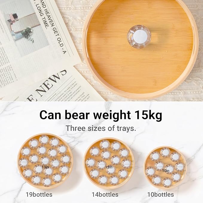 12in Bamboo Lazy Susan Turntable Organizer - Tall Side Anti-Fall Spinning Storage for Kitchen,Pantry, Countertop & Cabinet | Rotating Round Spice, Seasoning & Condiment Tray