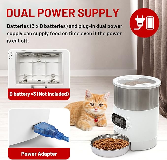 3L/4.5L Automatic Cat Feeder,Pet Food Dispenser for Cats and Dogs with Stainless Steel Food Bowl for Dry Food, Programmable Portion Control 1-4 Meals Per Day & 10S Voice Recorder