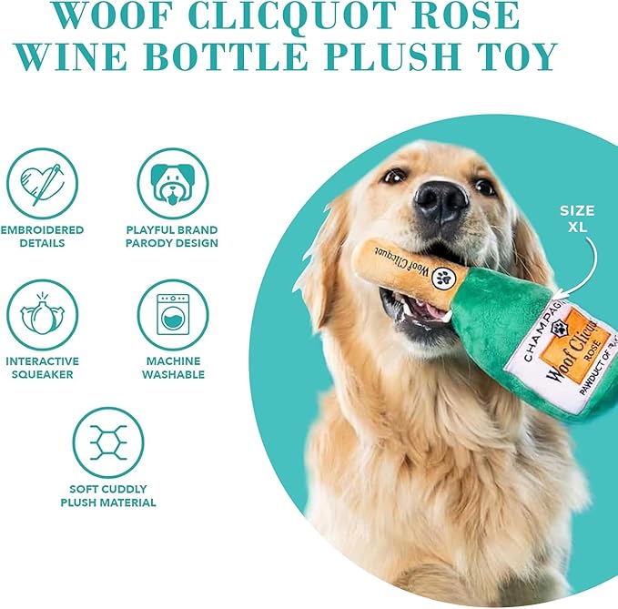 Haute Diggity Dog Woof Clicquot Rose', Plush Designer Dog Toys with Interactive Squeaker, Stimulating Pet Enrichment, Machine-Washable & Safe Materials for All Breeds, Size XL