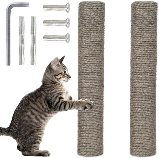 PowerKing Natural Sisal Replacement Scratching Post, 15.7'' 2 Pieces M8 Cat Scratch Post Refill Pole Parts for Refurbishment, Include Screws (Grey)
