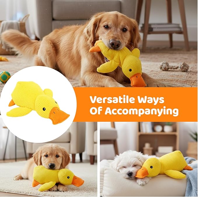 1 PCS Calming Duck Toy for Dogs, The New Mellow Dog Calming Duck, Soft Plush Yellow Duck Dog Toy, Anxiety Relief for Pets, Quacking Sound for Indoor Dogs, 23x20 cm