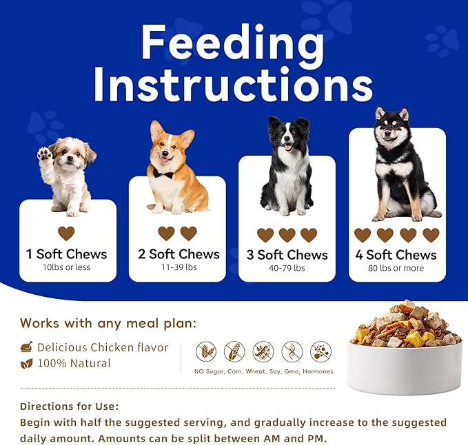 Fish Oil Soft Chews for Dogs, Omega 3 for Dogs Soft Chews, Dog Fish Oil Treats for Skin & Coat, Low-Fishy Formula, Daily Supplements for Dogs, Dog Food Companion (Chicken Flavor, 100 Ct)