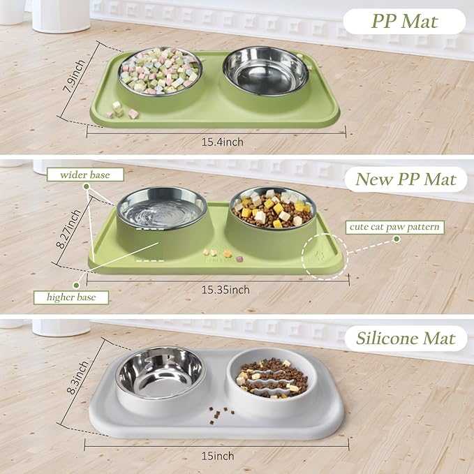 Cat Bowls for Food and Water, Premium Removable Stainless Steel Double Bowls with Non-Slip Bottom & Elevated Stand for Pet and Small Dogs,Upgrade Non-Spill Cat Food Feeder (Light Grey)