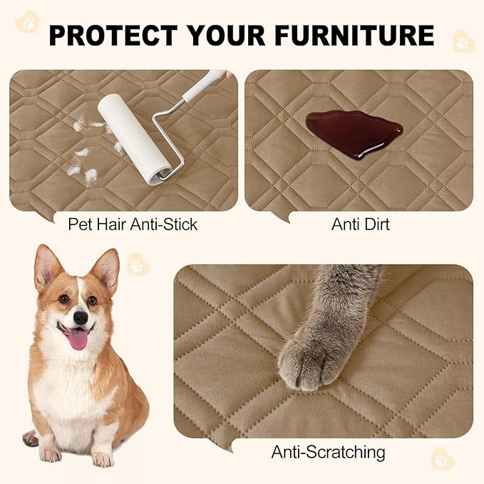 Smiry Waterproof Dog Blanket, 30x53 Inch Soft Pet Bed Cover Reversible, Washable Sofa Couch Furniture Protector for Small Medium Large Dog Puppy Cat, Geometric, Camel/Beige