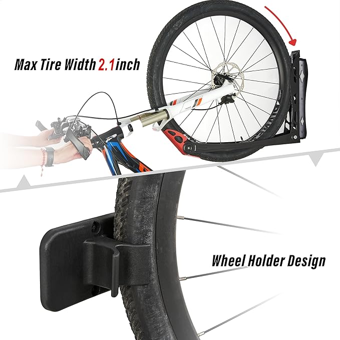 Wallmaster BIKEPAL Swivel Bike Rack, Wall Mounted Vertical Bike Storage Hanger, Space Saving for Home and Garage, 2 Pack