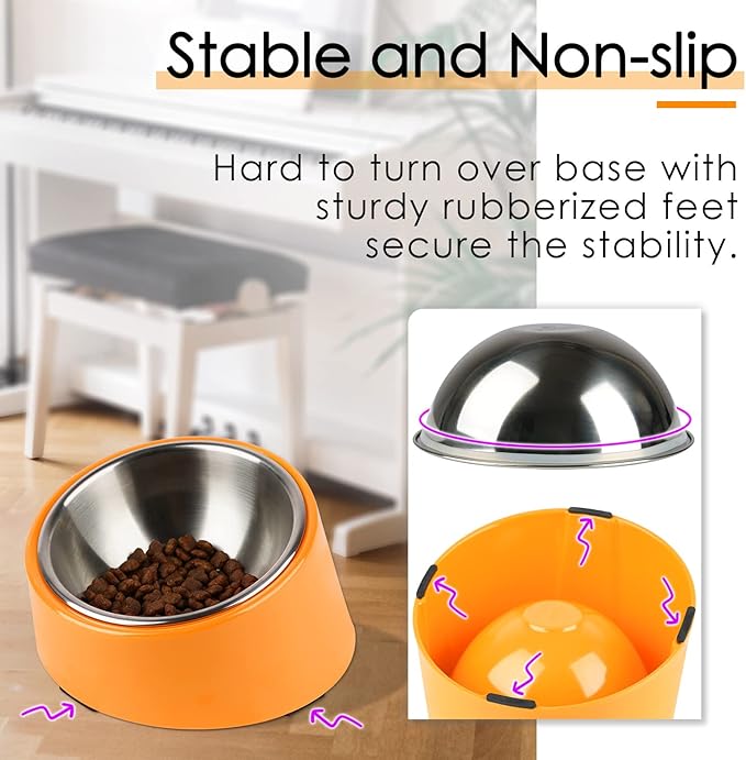 SuperDesign Mess Free 15° Slanted Bowl for Dogs and Cats, Tilted Angle Bulldog Bowl Dog Feeder, Non-Skid & Non-Spill, Easier to Reach Food M/1 Cup Bright Orange
