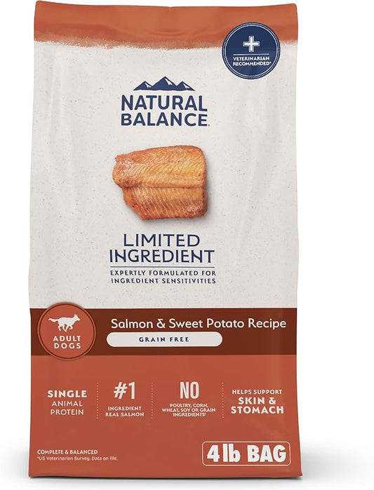 Natural Balance Limited Ingredient Grain Free Salmon & Sweet Potato Dry Dog Food, Sensitive Stomach, 4 lb (Pack of 1)