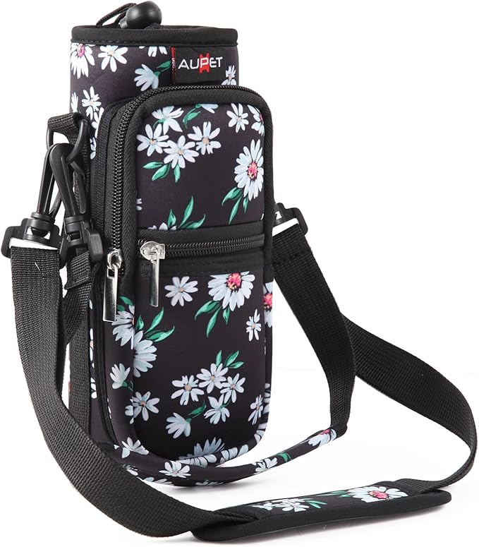 AUPET Water Bottle Sling Bag Sleeve Holder Carrier 25/32/40/64 oz,Insulated Crossbody Water Bottle Case Cover with Strap and Pockets for Men/Women Walking Hiking