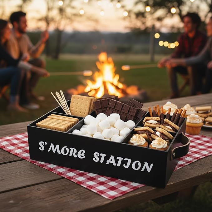 Smores Station S'mores Bar Holder,Smores Caddy, Smore Accessories Organizer, Perfect for Marshmallow Roasting Sticks, Chocolate, S'mores s Sticks, Kit Maker-Acrylic