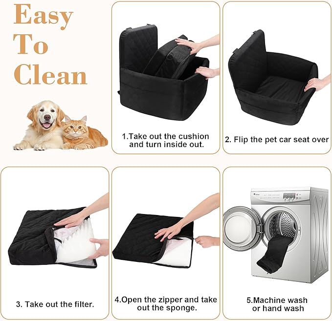 Dog Car Seat for Small/Medium Dogs,Pet Dog Booster Car Seat Puppy 15-35 lbs with Soft 4+2in Detachable Pads Detachable Elevated Cushion and Washable Cover Safety Belt Storage Pockets Easy to Install