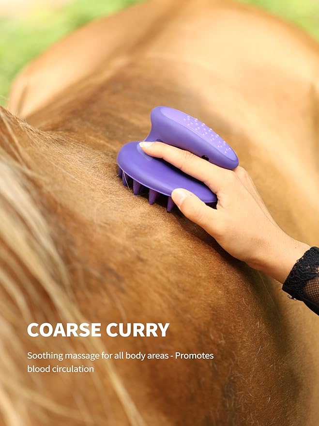 Harrison Howard Horse Grooming Kit, 9-Piece Set with Non-Slip Silicone Grip for Bathing, Shedding & Hoof Care Purple
