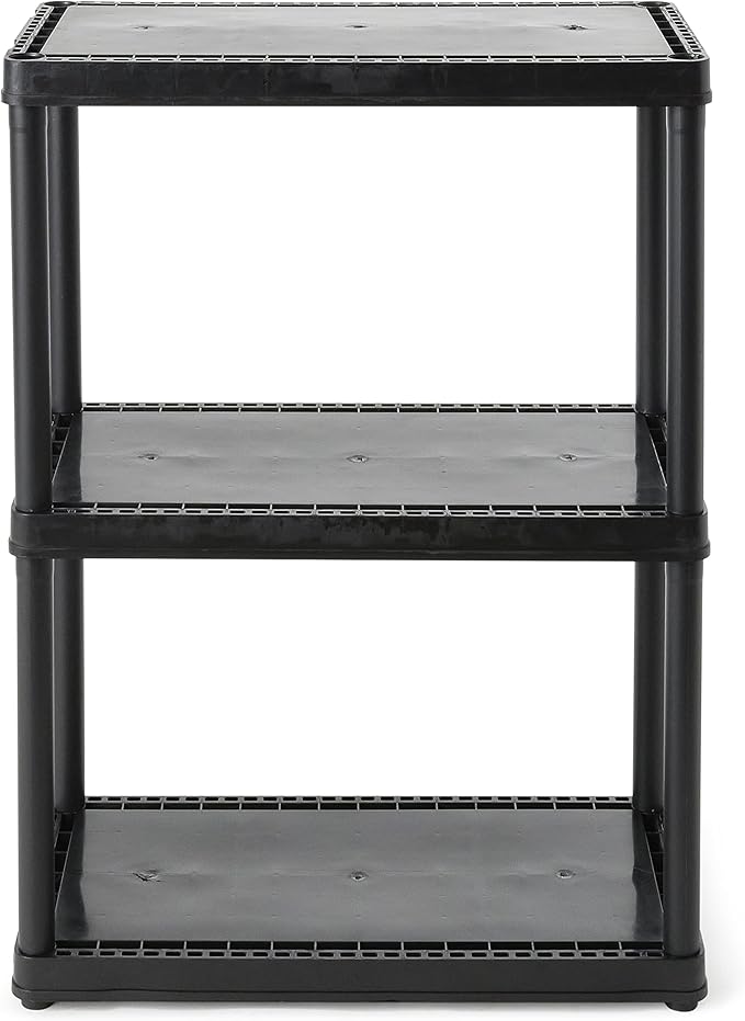 Gracious Living 3 Shelf Fixed Height Light Duty Storage Unit 12 x 24 x 33" Organizer System for Home, Garage, Basement, & Laundry, Black (2 Pack)