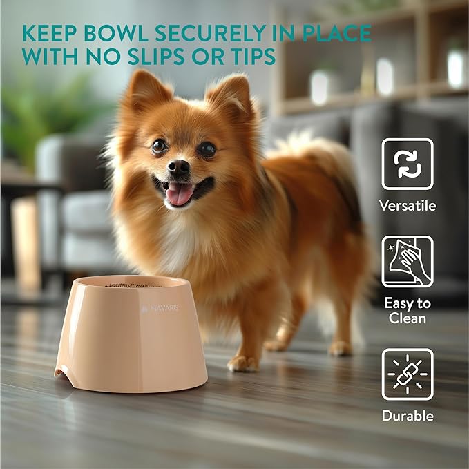 Navaris Elevated Dog Slow Feeder Bowl - Suitable for Wet & Dry Food - Dog & Cat Bowl to Slow Down Feeding - Large Puppy Bowls - Anti-Slip, Easy to Clean - Peach