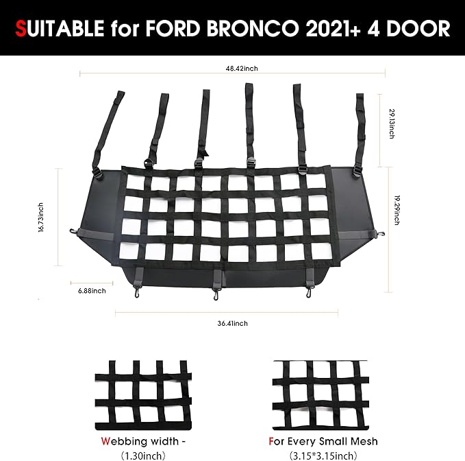 Dog Car Barrier for Bronco, Dog Barrier Car Net Mesh Divider Restraint Trunk Cargo Area for 2021-2025 Ford Bronco Accessories 4 Door, Suitable for Medium, Large Pets, Black