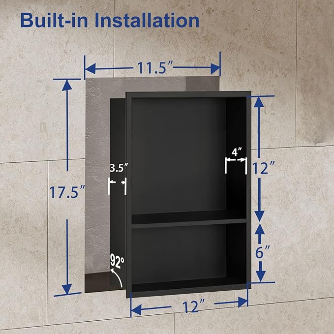 Shower Niche, Stainless Steel Elegant Bathroom Niche, No Tile Needed Recessed Shower Shelf Organizer for Storage