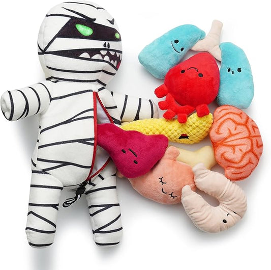 Nocciola Zombie Mummy Dog Toys with Organs: Funny Cool Hide and Seek Squeaky Chew Toys for Puppies, Small and Medium Size Breed, Plush Stuffed Cognitive Puzzle Toys for Training