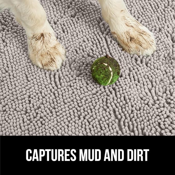 GORILLA GRIP SoakSTOPPER Dog Door Mat, 60x36 Machine Washable Rug Absorbent Doormat Captures Moisture Mud Dirt, Quick Dry Soft Chenille Entryway Rugs Indoor Entrance Mats for Dog Paws, Light Gray