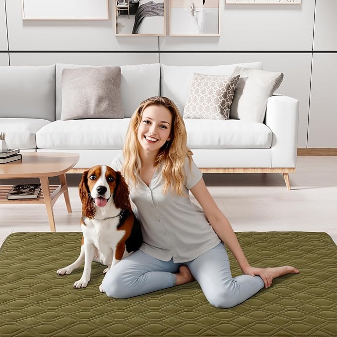 Smiry Waterproof Dog Blanket, 52x82 Inch Soft Pet Bed Cover Reversible, Washable Sofa Couch Furniture Protector for Small Medium Large Dog Puppy Cat, Geometric, Green/Navy