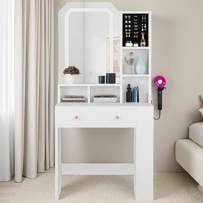 YITAHOME Vanity Table with Lighted Mirror, Jewelry Organizer and Ample Storage