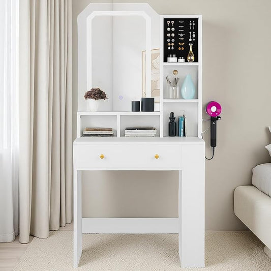 YITAHOME Vanity Table with Lighted Mirror, Jewelry Organizer and Ample Storage