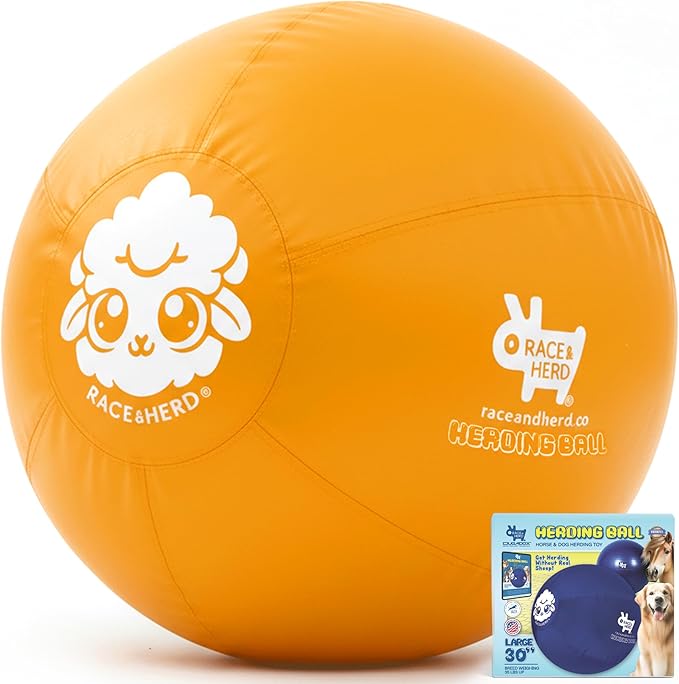 Race&Herd 30" Original XXL Herding Ball for Dogs - Herding Toys, Giant Dog Ball for Australian Shepherds, Border Collies - Durable Dog Outdoor Training Toy for Large Breeds & Horses (Yellow)