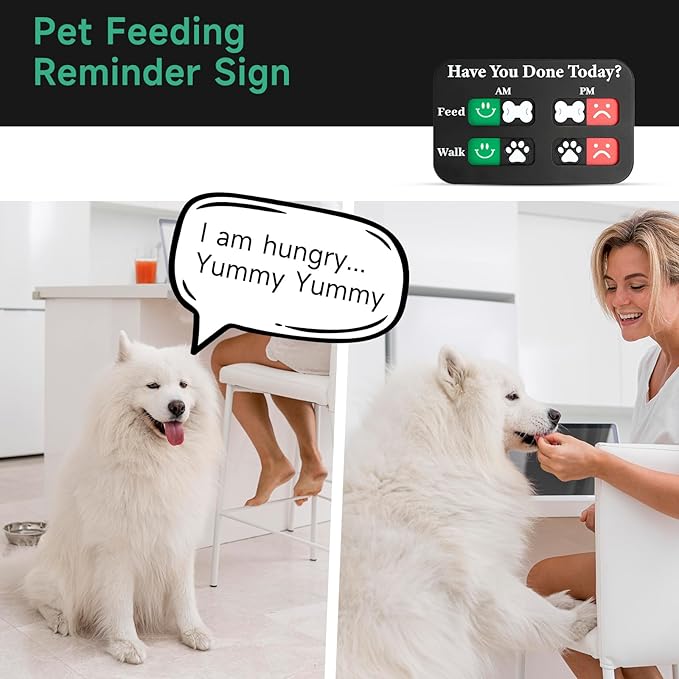 YAUYIK Dog Feeding Reminder, Magnetic Reminder Sticker, AM/PM Daily Indication Chart Feed/Walk Your Pets, Fridge Magnets and Double Sided Tape, Helps You to Track Pet Feeding & Walking (Black)