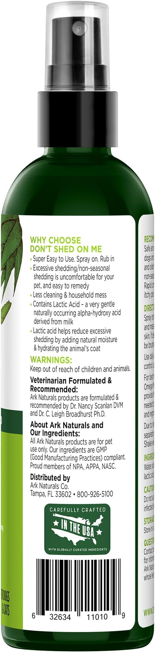 Ark Naturals Don't Shed On Me, Pet Anti-Shedding Spray, Natural Shedding Control, 8oz Spray Bottle