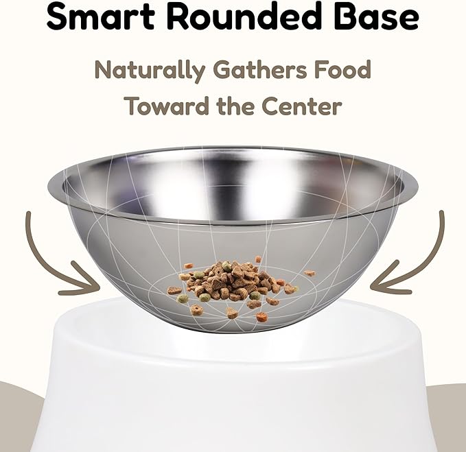 Elevated Spaniel Dog Bowl, Melamine Raised Dog Food Bowl for Long-Eared Dogs, Raised Dog Bowls for Small & Medium Dogs, Stainless Steel Inner Bowl, Non-Slip Base (White, M (420 ML / 1.5 Cups))