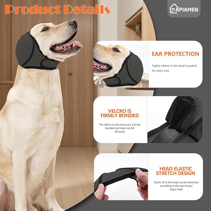 Dog Ear Covers,Dog Ear Muffs Noise Protection No Shake Head Wrap for Bath,Anxiety Relief Quiet Dogs Calming Hoodie,Adjustable Shower Cap Pet Ears for Grooming,Swimming,Hematoma(Grey,L)