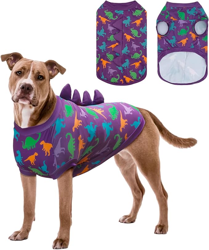 UPF 50+ Sun Protection Dog Shirt - Sleeveless Cooling Vest for Large Dogs Boy, Quick-Dry Pet T-Shirt with Funny Dinosaur Horns, UV Protective Breathable Dog Clothes U-COSBX01XL