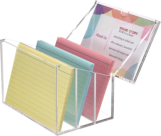 BTSKY Clear Acrylic 4 x 6 inch Index Card Box with Sign Lid & Removable Inserts, Divided 3-Compartment Index Card Holder Notecard Box Photo Storage Organizer for Filling Note Cards,Flashcards, Recipes