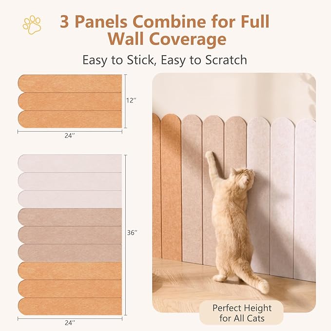 Cat Wall Scratcher, 35” Felt Cat Scratch Pad with Self-Adhesive Backing, Wall Mount Cat Scratching Mat for Indoor Cats, 3-Piece Pack Any Cut Combination (Grass Green)
