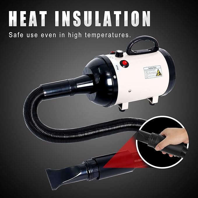 Dog Hair Dryer High Velocity Professional Dog Blow Dryer with Adjustable Speed Dog Pet Grooming Dryer Blower with 4 Nozzle 2 Blow Temperature（White