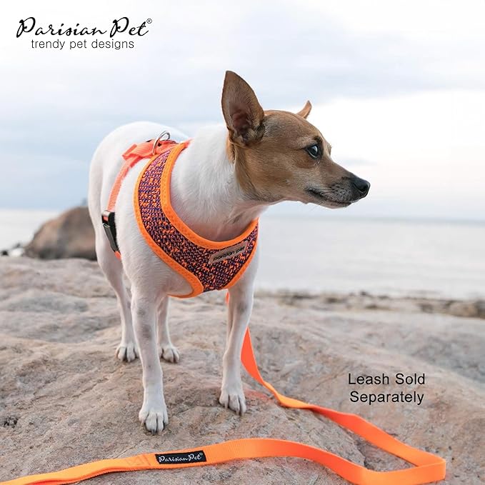 Parisian Pet Soft Padded Orange/Blue Adjustable No Pull Puppy Harness - Cooling Dog Harness for Walking, Running, and Hiking - Small Size XS