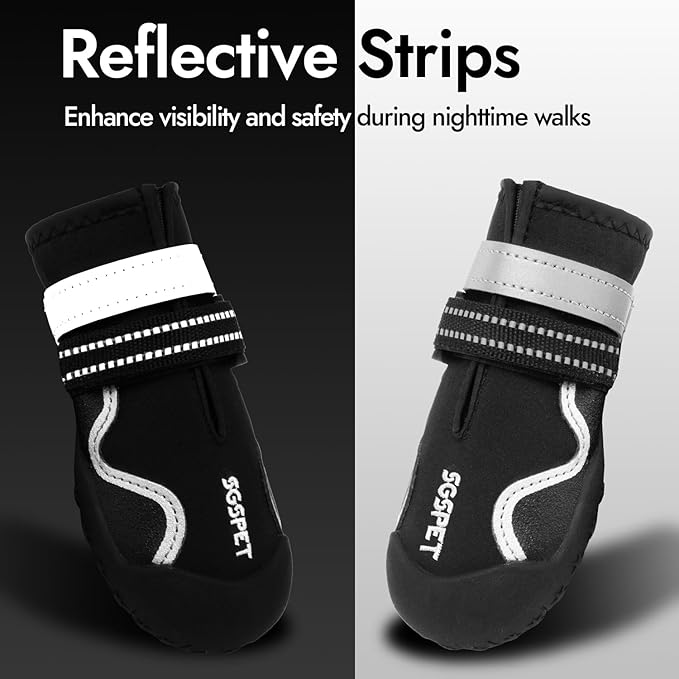 Dog Shoes, Waterproof Dog Boots & Paw Protectors with Anti-Slip Sole, 4pcs/Set Pet Dog Booties, Reflective Dog Shoes for Small Medium Large, Winter Snowy Summer Hot Pavement (Black, 1# (3XS))