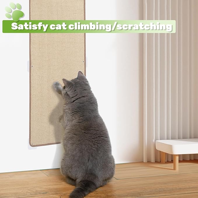 Natural Sisal Cat Wall Climbing Carpet, Wall Scratcher Carpet Mat Pad, Cat Climbing Wall, Tall Scratching Post, Wall Floor Couch Sofa Protector, Scratching Pad for Indoor Cats （39.3" Lx15.7 W, 1PC）