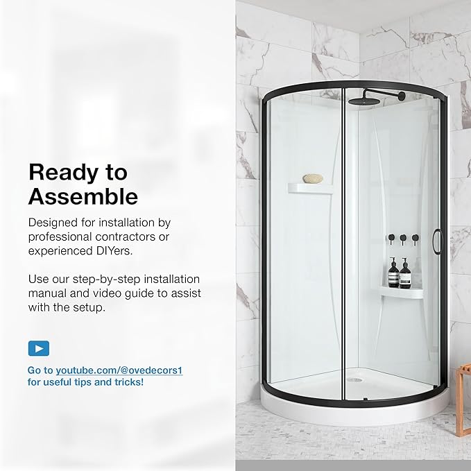 OVE Decors Breeze 34 in. Corner Shower Clear Sliding Door with Walls and Base in Black Finish