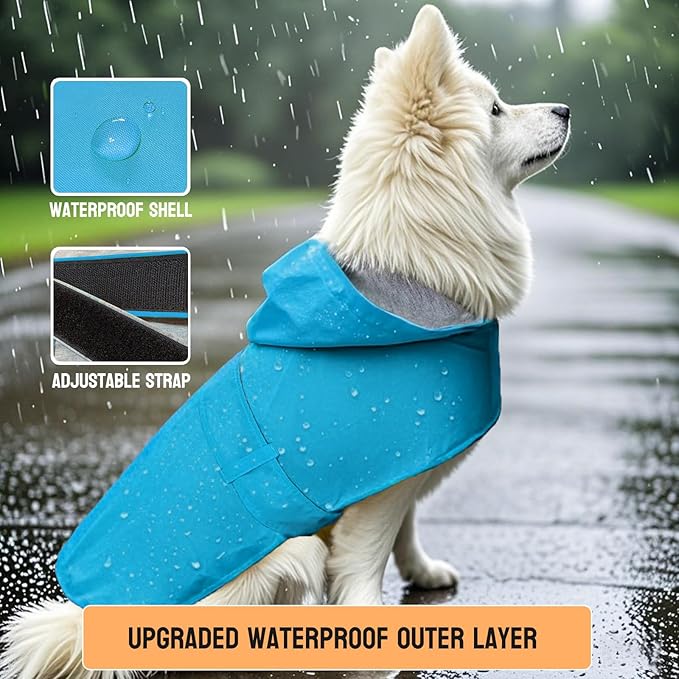 Dog Raincoat Small Dog Rain Jacket Poncho Waterproof Snowproof Pet Rain Suit Lined Warm Lining Hooded Leash Hole Adjustable Puppy Small Medium Dogs,Blue,S